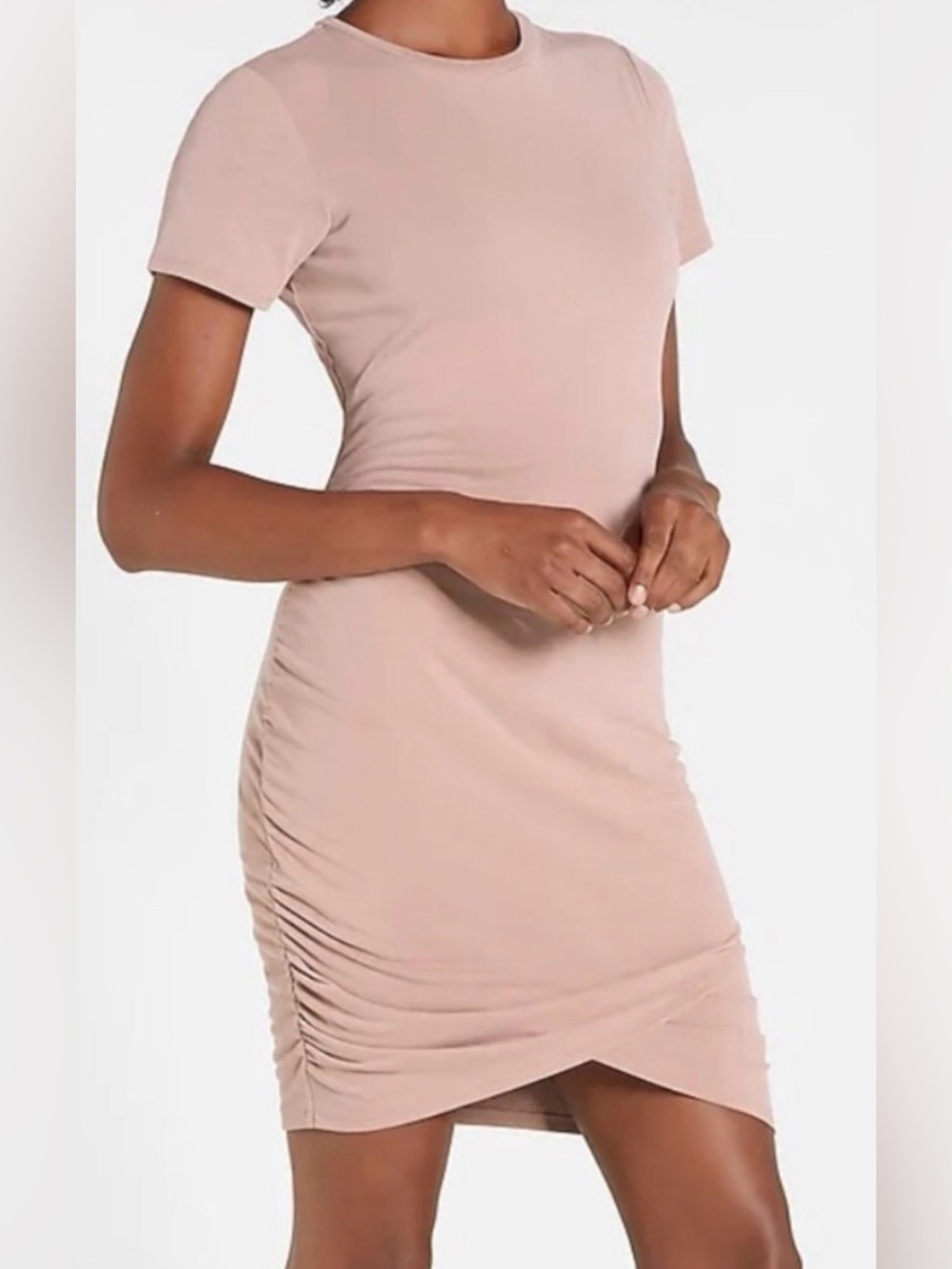 Express Women's Short Sleeve Ruched Bodycon Dress in Blush